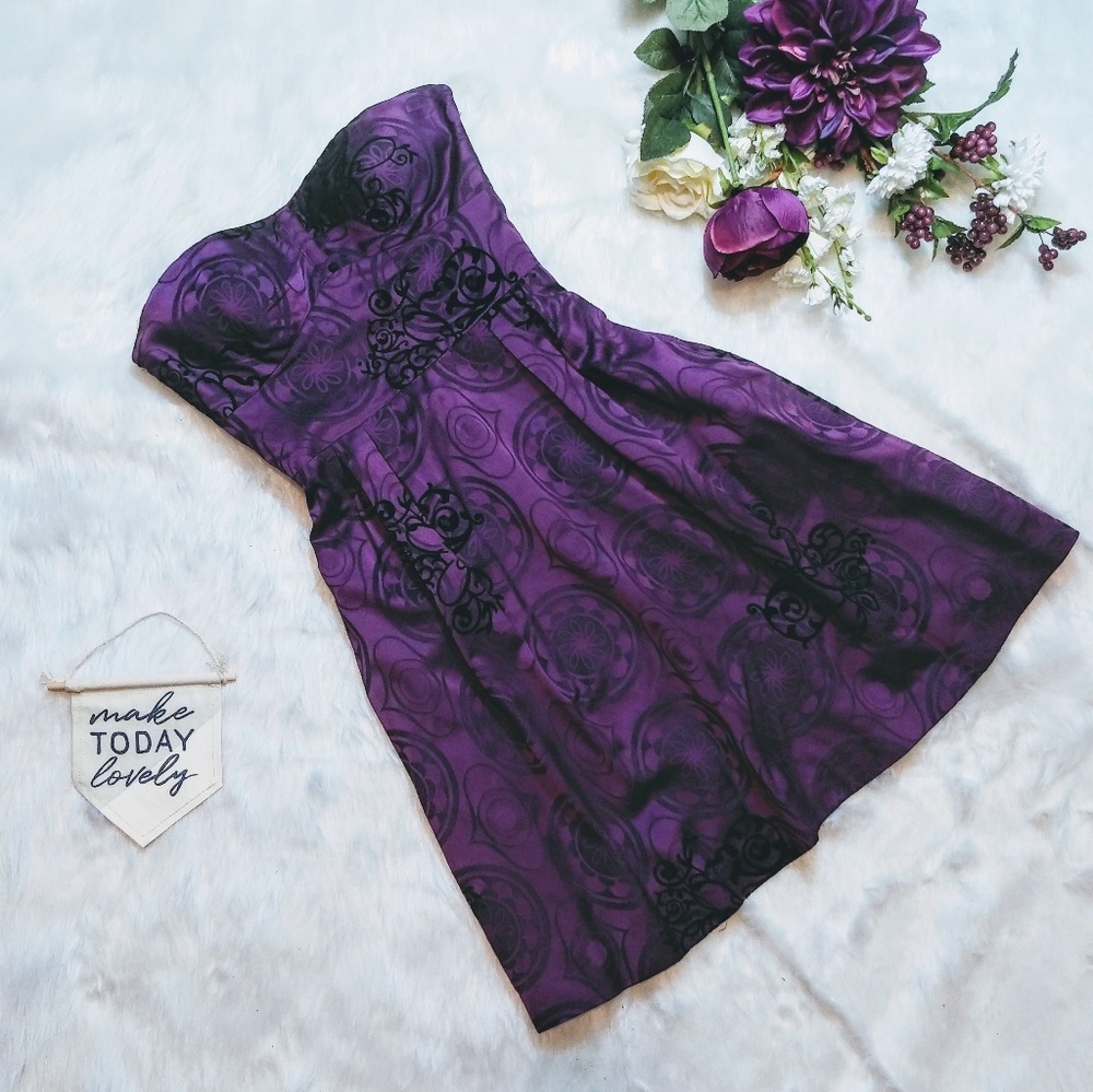 Guess Strapless Purple Brocade Dress